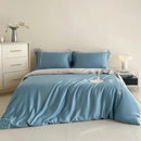Light blue satin cotton embroidery bedding set bedroom duvet kit
