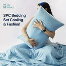 Light blue & white quilted cooling comforter bedroom duvet