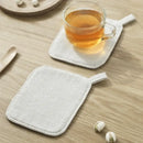 Light gray cotton linen coaster set with handle for dining room