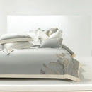 Light gray eucalyptus lyocell soft bedding set bedroom leaf embroidery