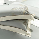 Light gray eucalyptus lyocell soft bedding set bedroom leaf embroidery