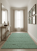 Light Green and Charcoal Hand loom Modern Crack Design 5x8 Wool and Art Silk Area Rug