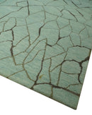 Light Green and Charcoal Hand loom Modern Crack Design 5x8 Wool and Art Silk Area Rug