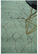 Light Green and Charcoal Hand loom Modern Crack Design 5x8 Wool and Art Silk Area Rug