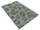 Light Green, Charcoal and Olive Leaf Design 6x9 Hand loom Wool and Viscose Area Rug