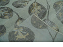 Light Green, Charcoal and Olive Leaf Design 6x9 Hand loom Wool and Viscose Area Rug