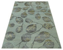 Light Green, Charcoal and Olive Leaf Design 6x9 Hand loom Wool and Viscose Area Rug