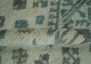 Light green, Teal and Charcoal Traditional Hand Knotted Custom Made wool Area Rug