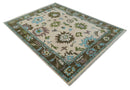 Light Peach, Green and Aqua Hand knotted Traditional Oushak 9x12 wool Area Rug