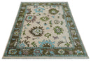 Light Peach, Green and Aqua Hand knotted Traditional Oushak 9x12 wool Area Rug