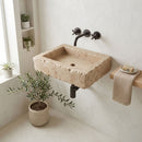 Light Travertine Rectangular Wall Mount Sink - 20"x30"x8" - Honed / Split-Face