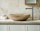 Light Travertine Round Vessel Sink