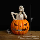 Lighted skull pumpkin skeleton sculpture set living room decor