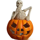 Lighted skull pumpkin skeleton sculpture set living room decor