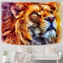 Lion psychedelic art tapestry neon blue and pink living room decor