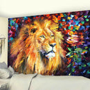 Lion psychedelic art tapestry neon blue and pink living room decor