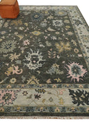 Custom Made Hand Knotted Dark Gray and Beige Traditional Wool Rug