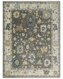 Custom Made Hand Knotted Dark Gray and Beige Traditional Wool Rug