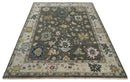 Custom Made Hand Knotted Dark Gray and Beige Traditional Wool Rug