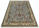 Custom Made Hand Knotted Silver, Olive and Ivory Traditional Oriental Oushak Wool Rug