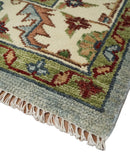 Custom Made Hand Knotted Silver, Olive and Ivory Traditional Oriental Oushak Wool Rug
