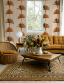 Stripey Palm Wallpaper, neutral peach and mustard