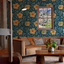 Matilija Wallpaper, navy, orange and mint
