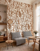 Inked Foliage Wallpaper, white and rust