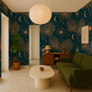 Night Palm Wallpaper, navy and terra cotta
