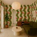 Wavy Cherry Wallpaper, white and green