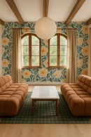 Matilija Wallpaper, white, teal and peach