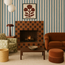 Riviera Stripe Wallpaper, off-white and dusty blue