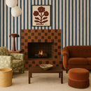 Riviera Stripe Wallpaper, off-white and navy