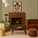 Riviera Stripe Wallpaper, off-white and olive green
