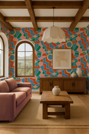 Day Trippin' Wallpaper, blue, green, pink and brick red