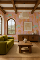 Palm Oasis Wallpaper, pink and orange