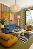 Ziggy Stripe Wallpaper, teal and apricot