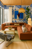 Lunar Leaf Wallpaper, beige and blue
