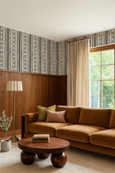 Daisy Chain Stripe Wallpaper, beige and black
