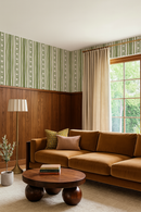 Daisy Chain Stripe Wallpaper, beige and green