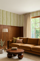 Daisy Chain Stripe Wallpaper, beige and chartreuse green