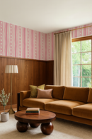 Daisy Chain Stripe Wallpaper, beige and pink