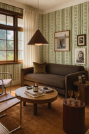 Daisy Chain Stripe Wallpaper, beige and green