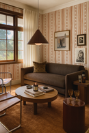 Daisy Chain Stripe Wallpaper, beige and terra cotta