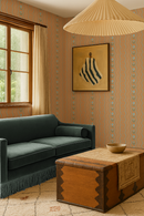 Posy Lane Stripe Wallpaper, apricot and light blue