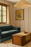 Posy Lane Stripe Wallpaper, beige and orange