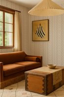 Posy Lane Stripe Wallpaper, tan and white