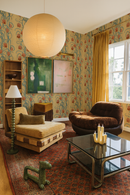 Campanas Wallpaper, butter yellow and slate blue