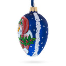 Santa With Mistletoe Glass Egg Ornament 4 Inches