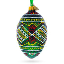 Green Geometric Pysanka Ukrainian Egg Glass Christmas Ornament 4 Inches